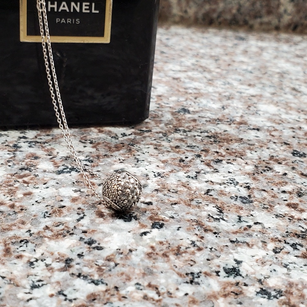 Pandora Crystal Sterling Silver Necklace and circle pendant charm